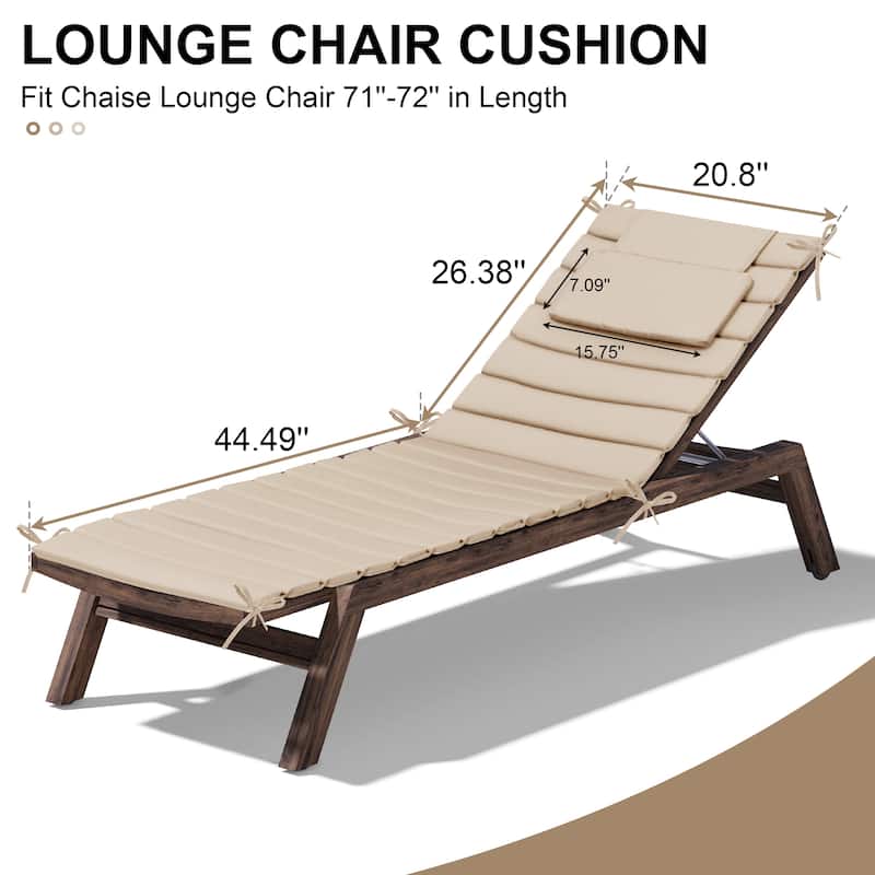 Outdoor Chaise Lounge Cushion, Quilted Patio Sun Lounger Pad with Straps