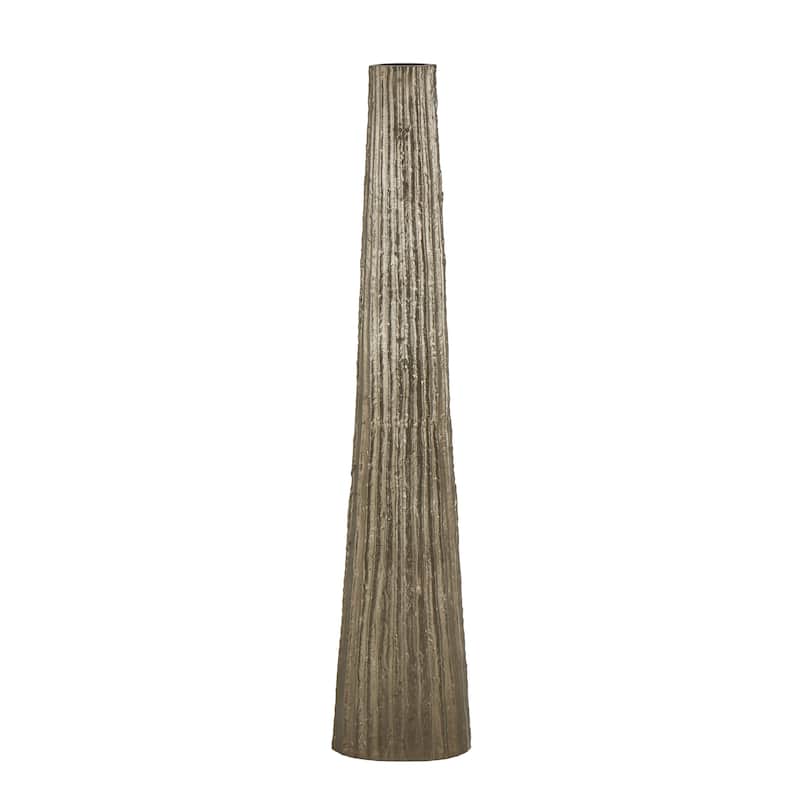 Aluminum Metal Slim Flat Tall Floor Cone Vase with Textured Ridges - Brass - Roche River Decor