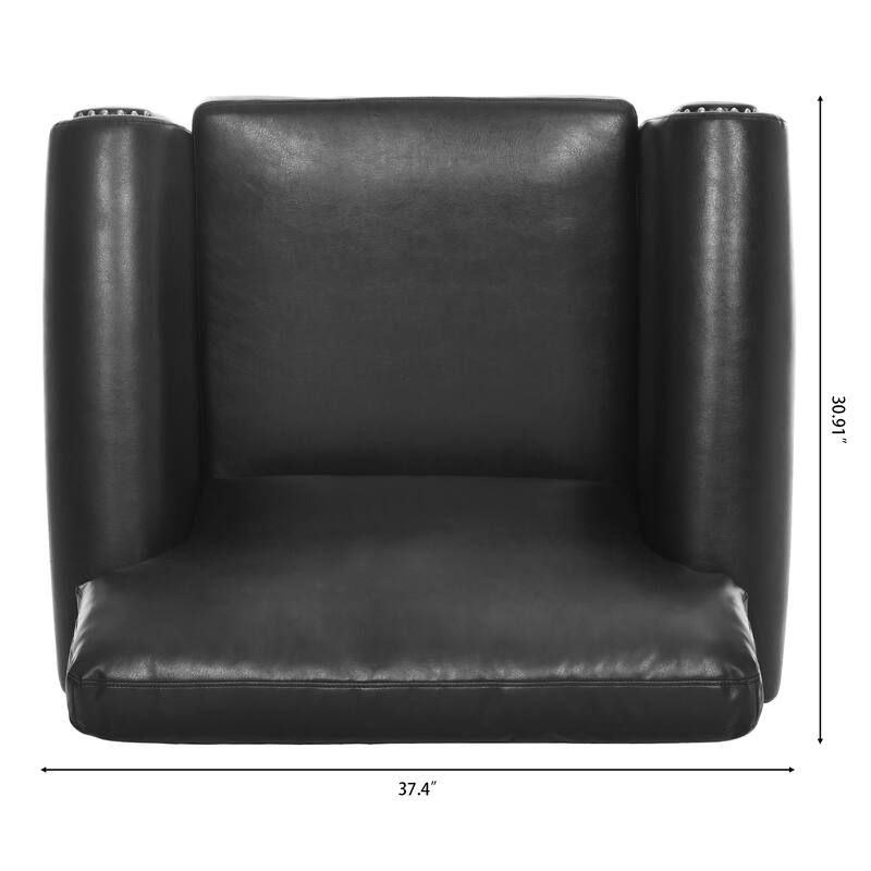 Faux Leather Single Sofa Chair for Living Room, Rolled Arms Accent Chair with Rivet Trim&Wood Legs, Modern Upholstered Armchair