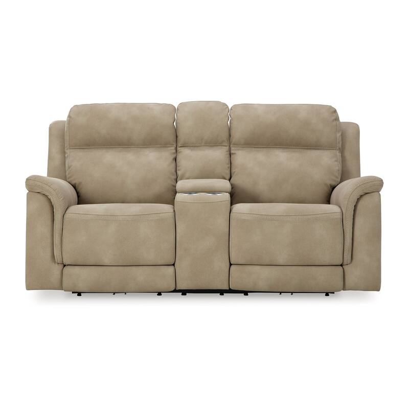 Corbin Power Recliner Loveseat, Sand Brown Faux Leather, Cupholders