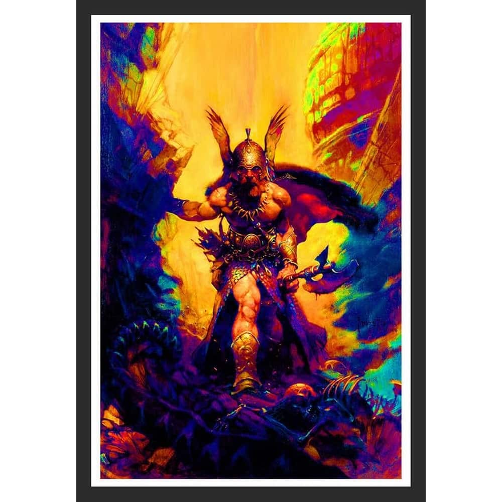 Dark Kingdom Fantasy art poster Frank Frazetta Non Flock Blacklight Framed Poster - 24 x 36 Inch