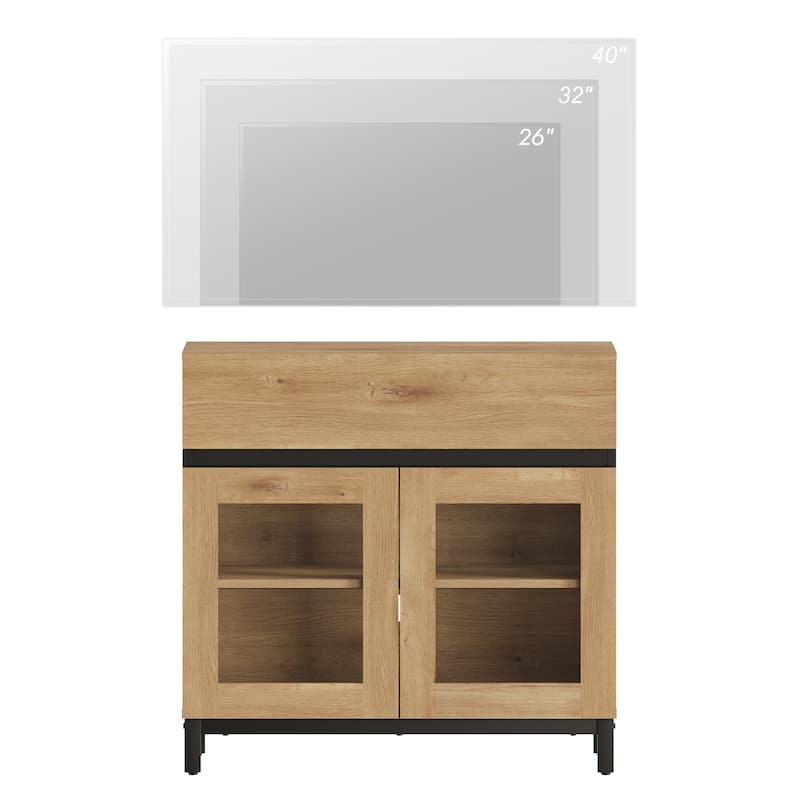 Modern Dresser With Glass Doors, Drawer, And Adjustable Shelf - Multifunctional Storage Cabinet For Living Room Or Bedroom