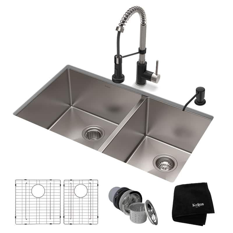 Kraus Standart PRO 33" Undermount Double Basin Stainless Steel Kitchen