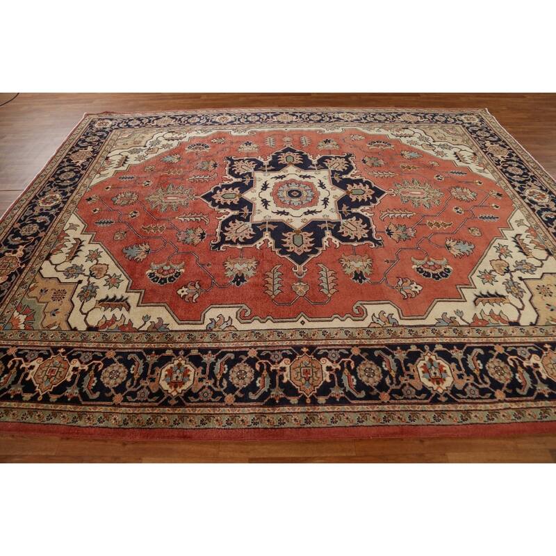 Vegetable Dye Heriz Serapi Persian Area Rug Hand-knotted Wool Carpet - 9'0" x 11'3"