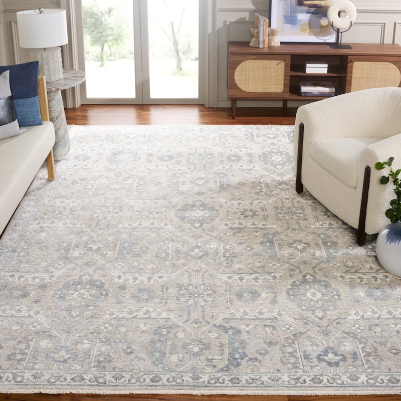 SAFAVIEH Couture Hand-Knotted Haj Jalili Geppie Traditional Oriental Wool - 9' x 12' - Beige/Blue