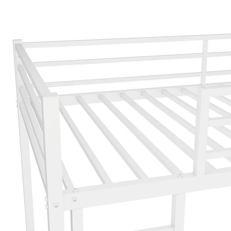Sturdy Metal Twin over Twin Bunk Bed with Safety Guardrail, Noise Reduced, No Box Spring Needed, White