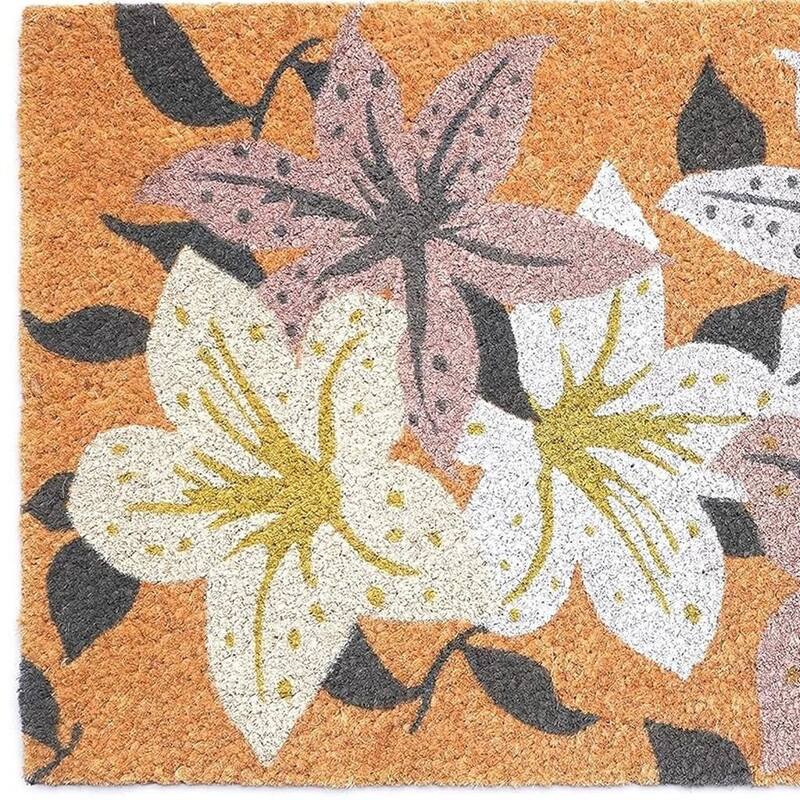 HomeRoots 17" X 29" Brown Purple And White Floral Outdoor Coir Door Mat - 17.00' X '29.00