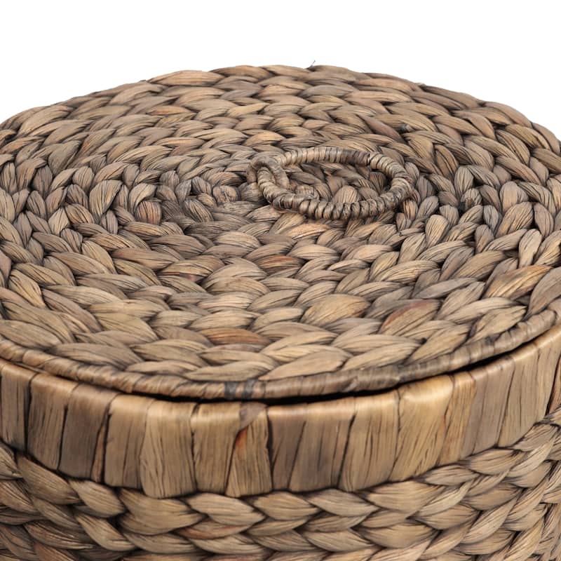 Nora Handwoven Water Hyacinth 5.7-Gallon Tapered Round Wicker Watebasket with Lid (Set of 2)