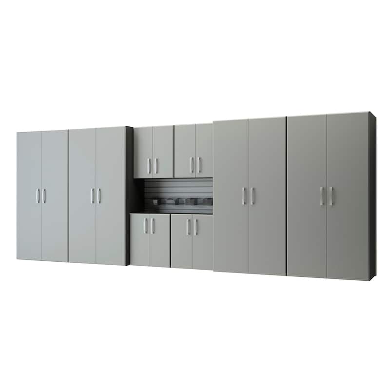 14 Piece Slatwall Panel, Cabinet, Bin Storage Set - Silver Slat Wall/Silver Cabinet