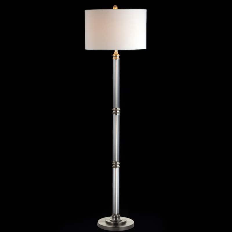 Charles 60" Metal/Glass Floor Lamp, Polished Nickel/Clear by JONATHAN Y - 60" H x 16" W x 16" D