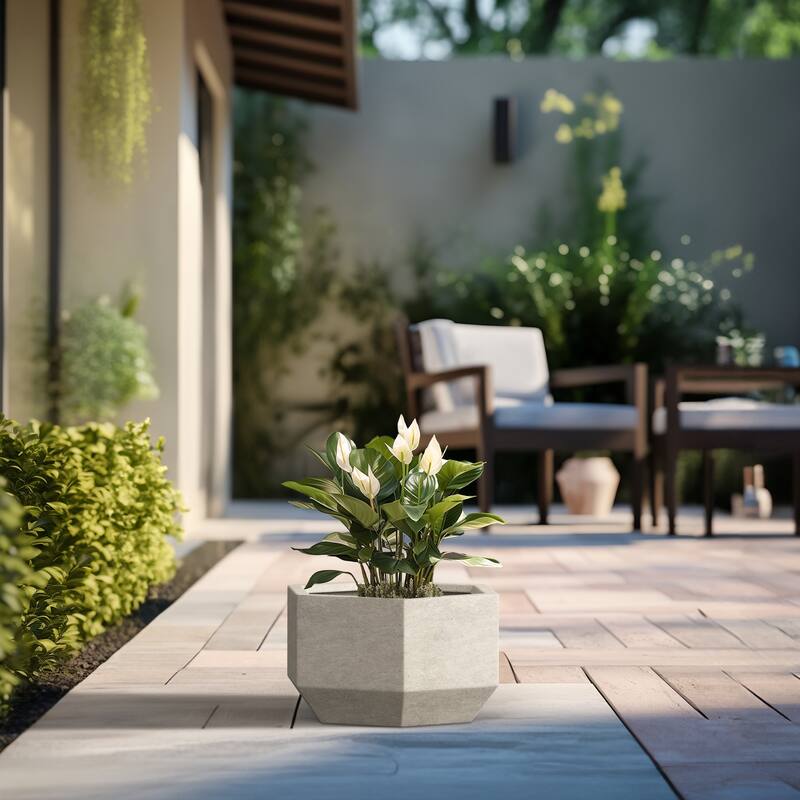 Concrete Geometric Plant Pots / Large Indoor and Outdoor flower Planters - 11 Inch High - Light Gray