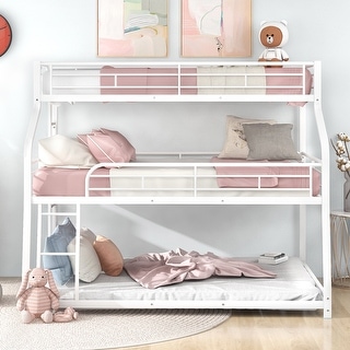 Twin XL/Full XL/Queen Triple Bunk Bed, 3 Beds in 1 Metal Frame Guardrails Bed with Long and Short Ladder for Kids Teens
