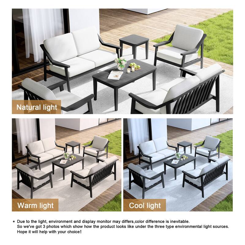 Outdoor Conversation 6 Seater Patio Chat Set with Cushions and Table