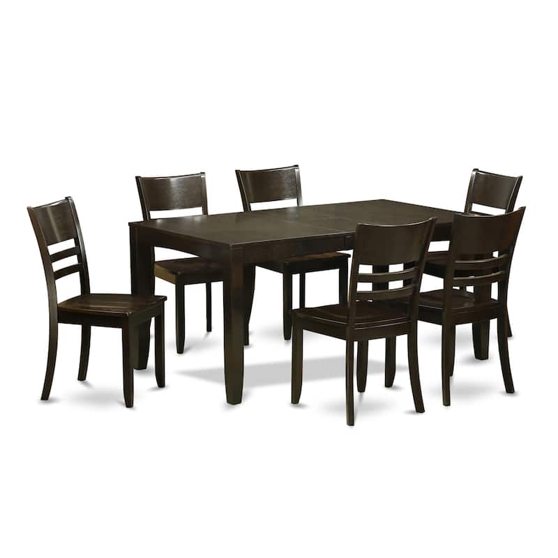 East West Furniture 7 Piece Kitchen Table Set- a Rectangle Dining Table and 6 Dining Room Chairs, Cappuccino (Seat Options)