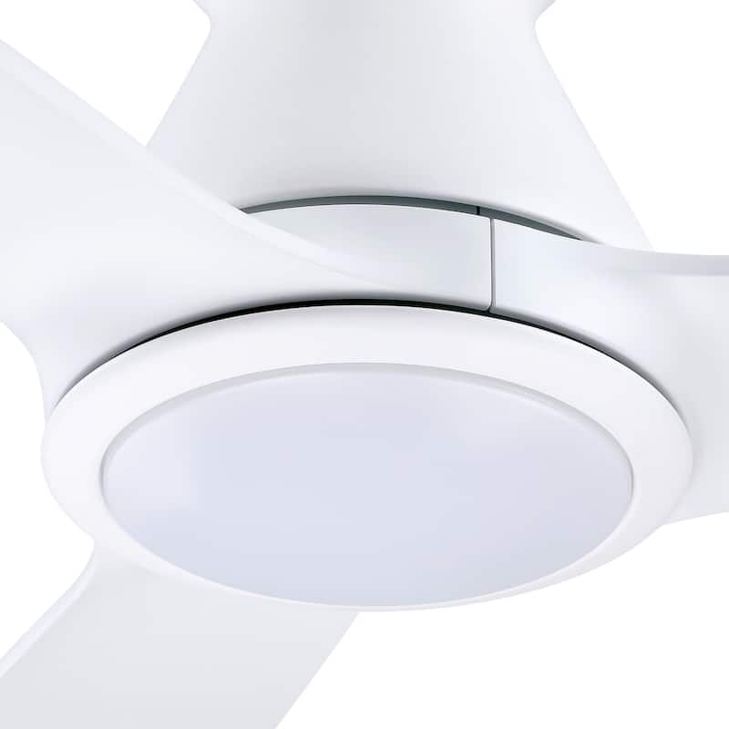52" White Modern Timer Hugger Flush Mount LED Ceiling Fan with 6-speed DC Motor and Remote - 52 in. D x 52 in. W x 10.8 in. H