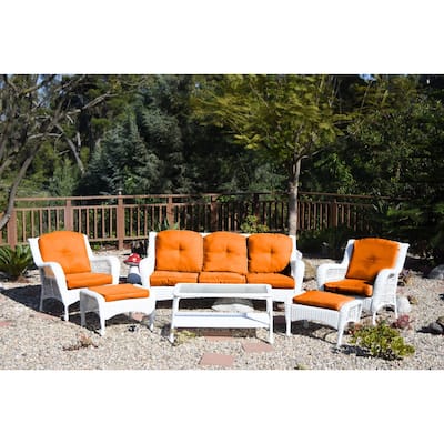 Jeco White Wicker 6-piece Seating Set with Tan Cushions