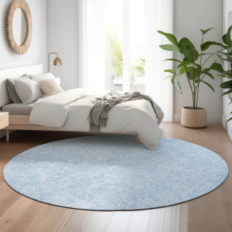 Premium Washable Super Soft Muted Floral Mayfield Rug - Sky - 8' x 8' - Round