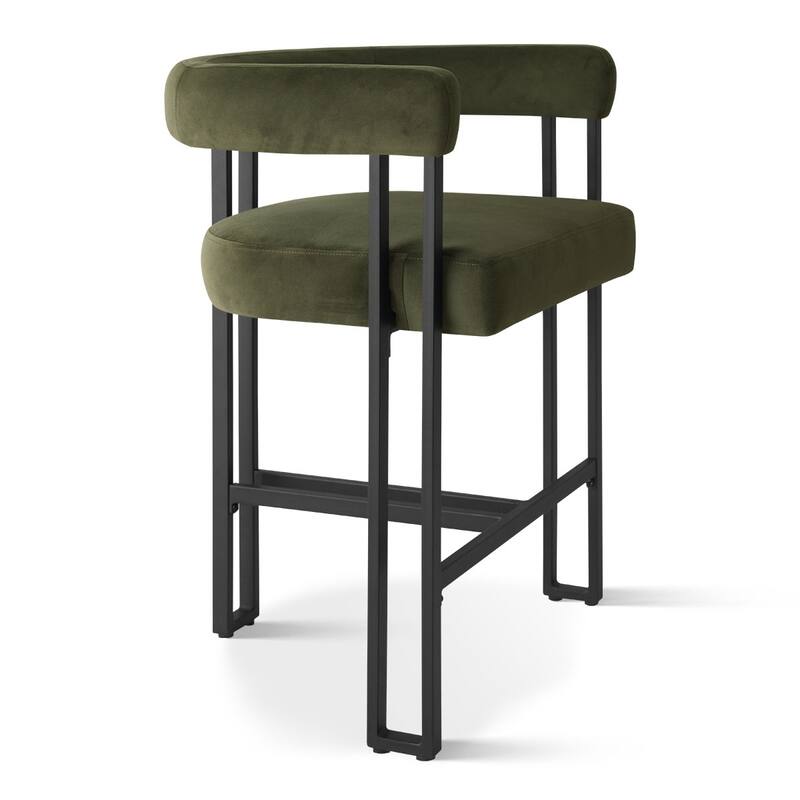 24" Seat Height Upholstered Velvet Solid back Counter Stool (Set os 4)