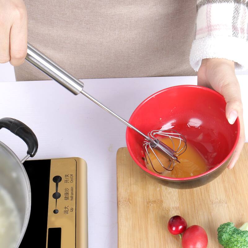 Hand Push Egg Whisk 11.8" Long Stainless Steel Mixer Whisking Stirring - Silver Tone