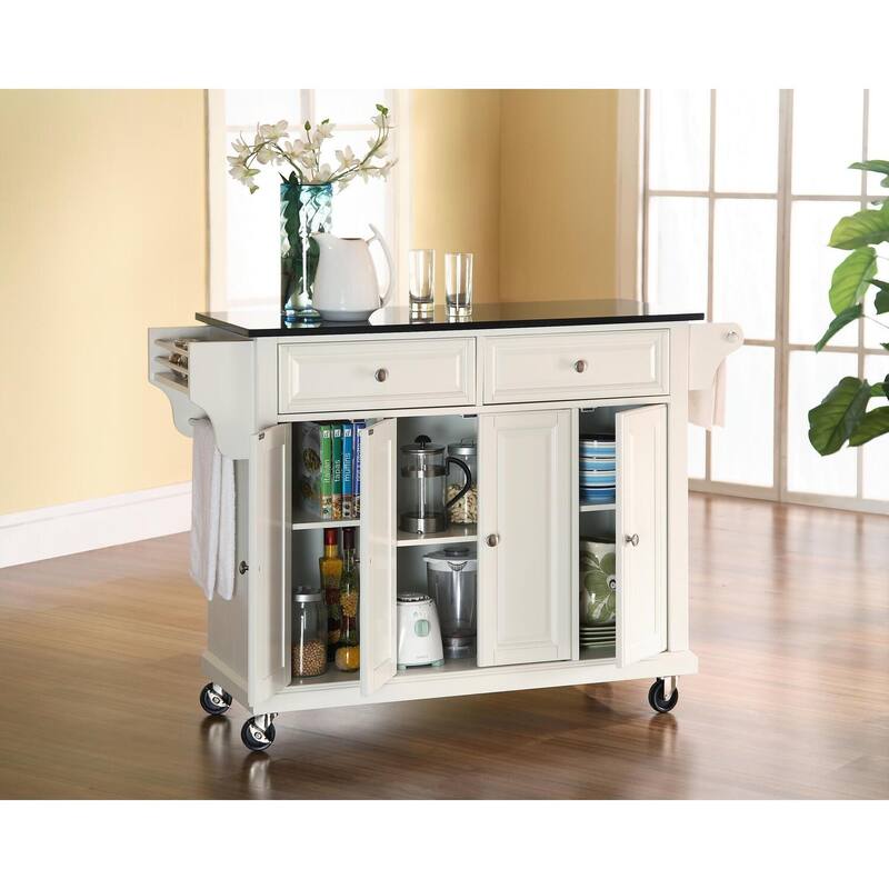 Full Size Kitchen Cart with Stainless Steel Top - Mobile Kitchen Island with Tiered Shelf & Storage