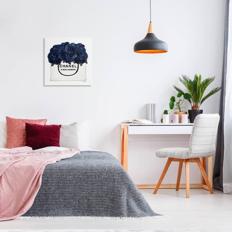 Stupell Chic Navy Blue Roses in Glam Fashion Bag Canvas Wall Art