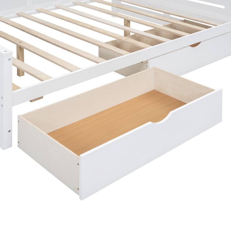 White Full Size Wooden Daybed with Storage Drawers and Built-in Cabinet & Shelf
