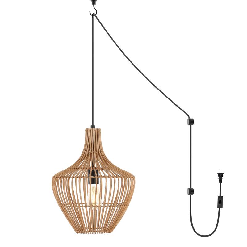 Lucas 1-Light Farmhouse Coastal 180" Cord Plug-In or Hardwired LED Pendant, by JONATHAN Y