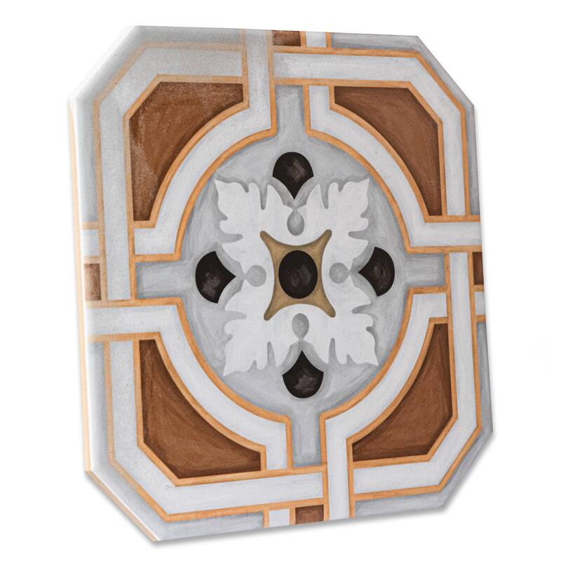 Merola Tile Vaudeville Octagon Deco Zimer with Taco Pink 7-7/8" x 7-7/8" Porcelain Floor and Wall Tile
