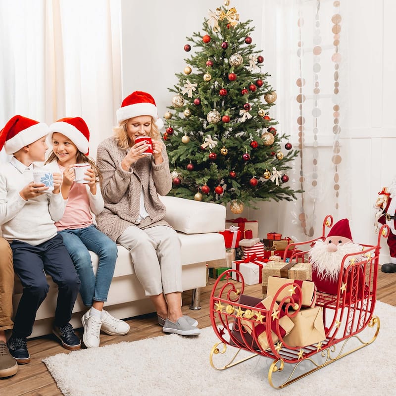 Costway Red Santa Sleigh with Large Cargo Area for Gifts Metal - See Details