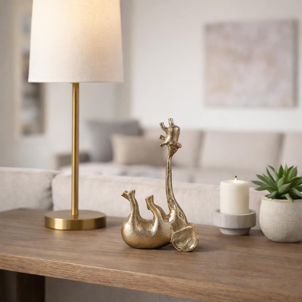 Decorative Elephants Figurine Statue - Animal Sculpture - 10", Gold - 9.5"