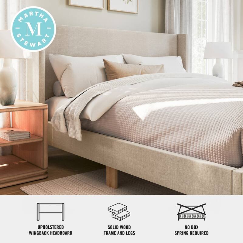 Martha Stewart Upholstered Platform Bed with Wingback Headboard