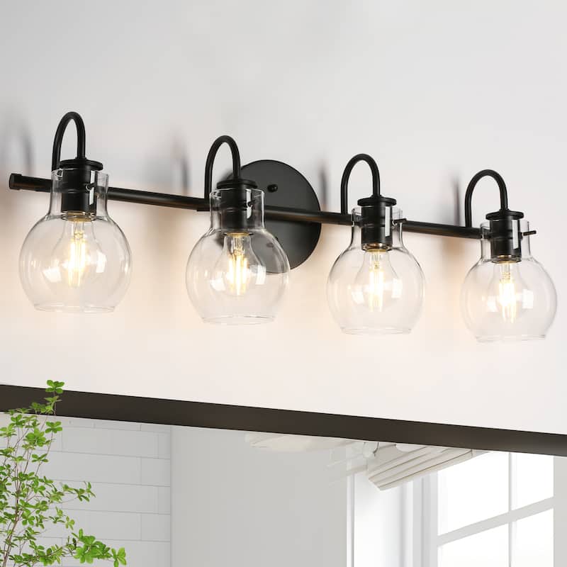 Modern 2/3/4/5-Light Bathroom Vanity Light Globe Glass Wall Sconce Minimalist Design - 4-Light/ 28.5" - Black