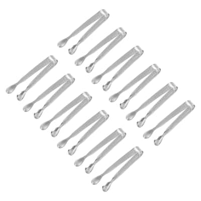 Serving Tongs, 12pcs 4 Inch Stainless Steel Ice Tongs, Mini Sugar Tongs - Silver