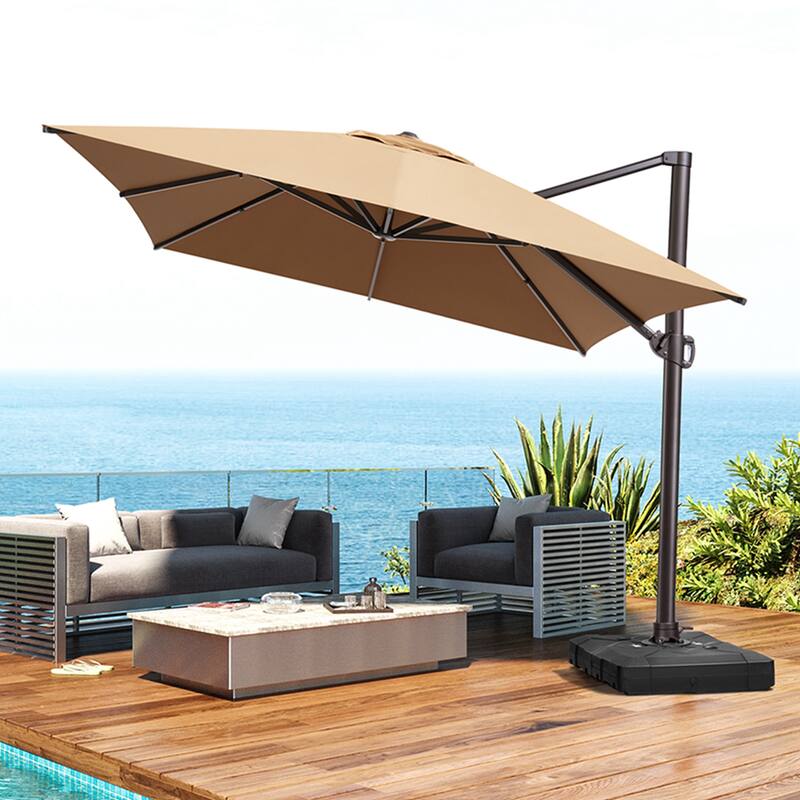 10x13FT Patio Cantilever Umbrella Outdoor Offset Umbrella 360-Degree Rotation with No Base - Tan
