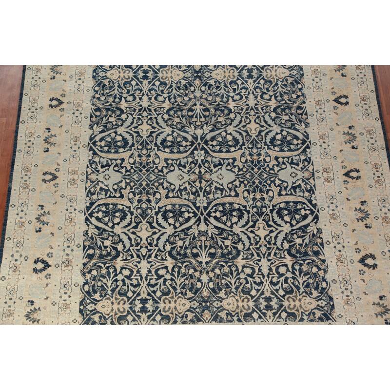 Hand Knotted Oriental 100% Wool Carpet Traditional All-Over Navy Blue & Blues Ziegler Area Rug - 9' 9'' X 8' 3''