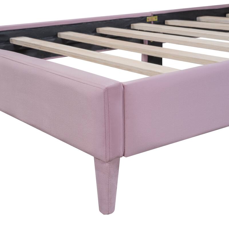Twin Size Velvet Upholstered Platform Bed with Cloud-Shape Headboard For Kids