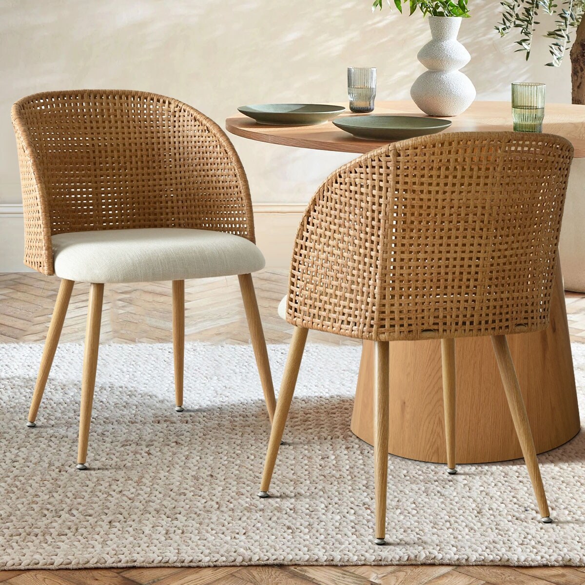 ダイニングチェア furnihunter Rattan Side Chair Rattan Upholstered Side Chair (Set of 2) - Bed Bath & Beyond