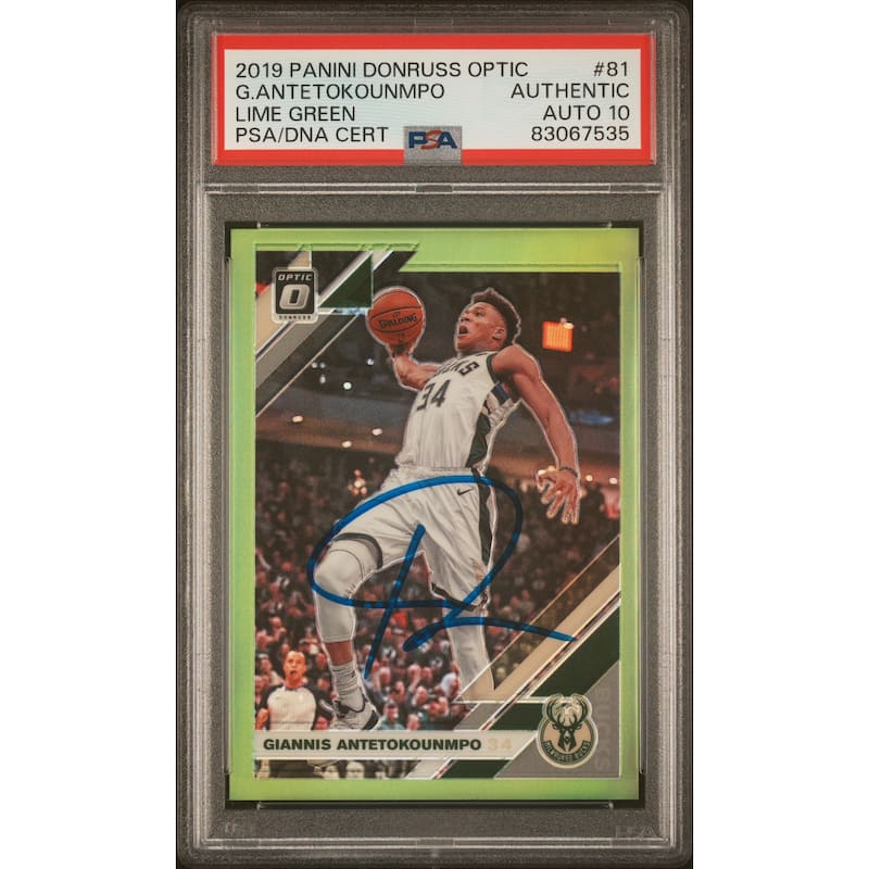 Giannis Antetokounmpo 2019 Panini Donruss Optic Lime Green Card #81 Auto PSA 10 - 8'6" x 11'6"