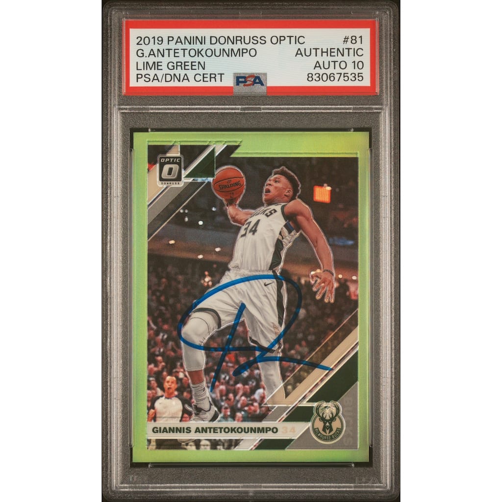 Giannis Antetokounmpo 2019 Panini Donruss Optic Lime Green Card #81 Auto PSA 10 - 8'6" x 11'6"