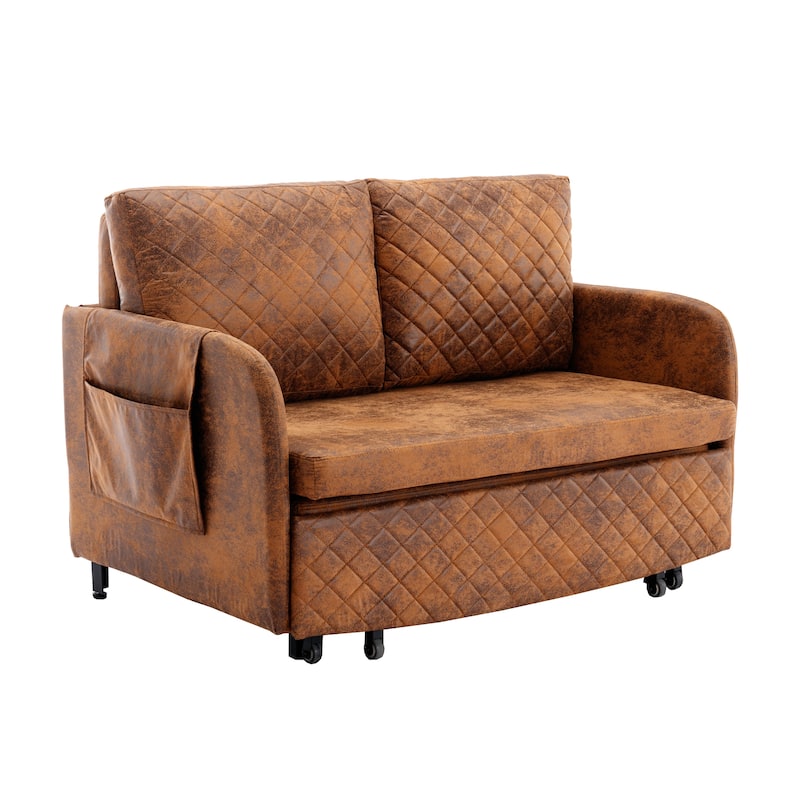 Modern Velvet Loveseat Couch with Pull Out Bed