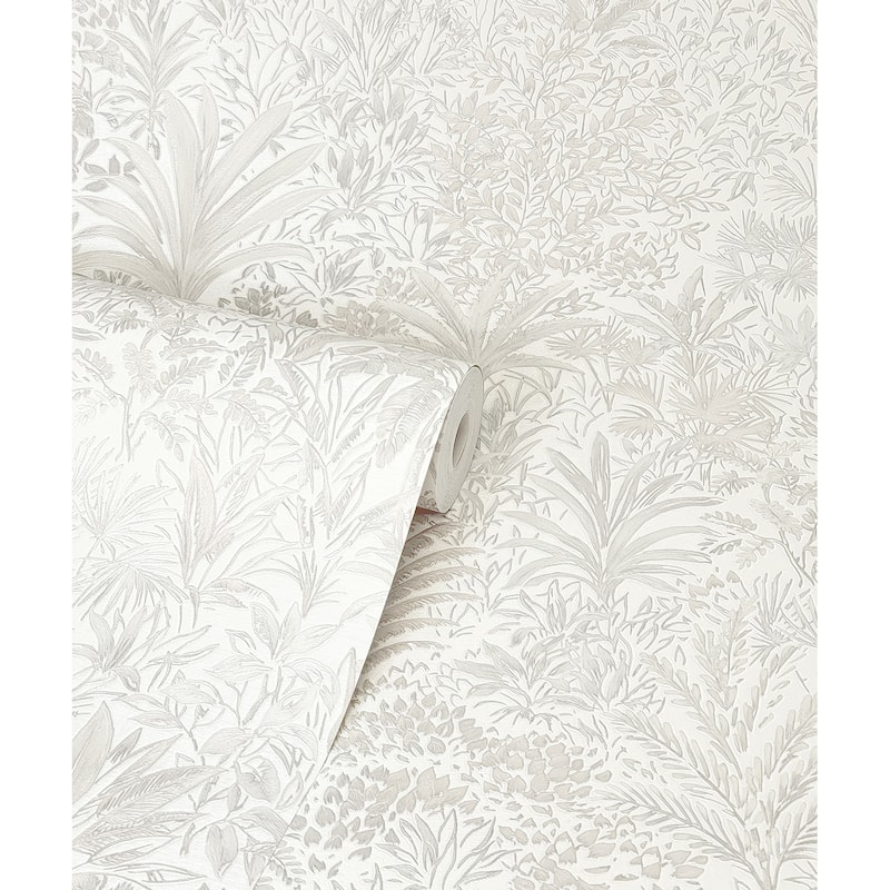 Fine Decor Meilani White & Silver Palm Landscape Wallpaper
