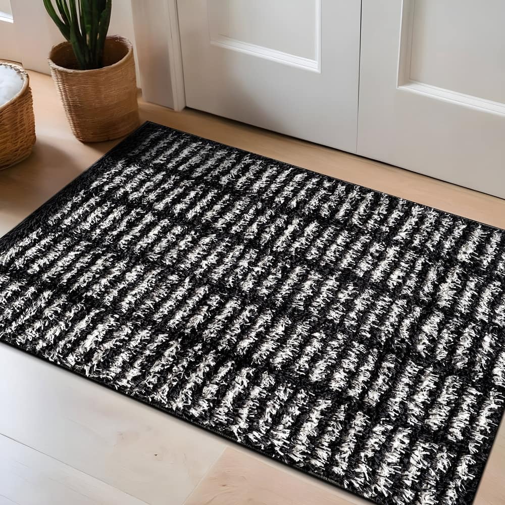 World Rug Gallery Bohemian Stripe Lines Shag Area Rug