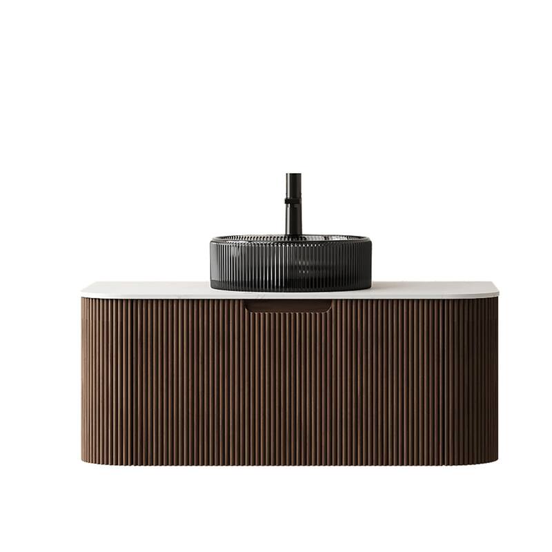 Wall Mounted Bathroom Vanity with Transparent Black Round Glass Basin