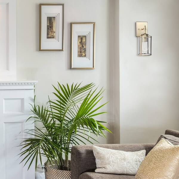 slide 1 of 6, Gretel 1-Light Antique Brass Wall Sconce w/ Glass Shade Bulb included