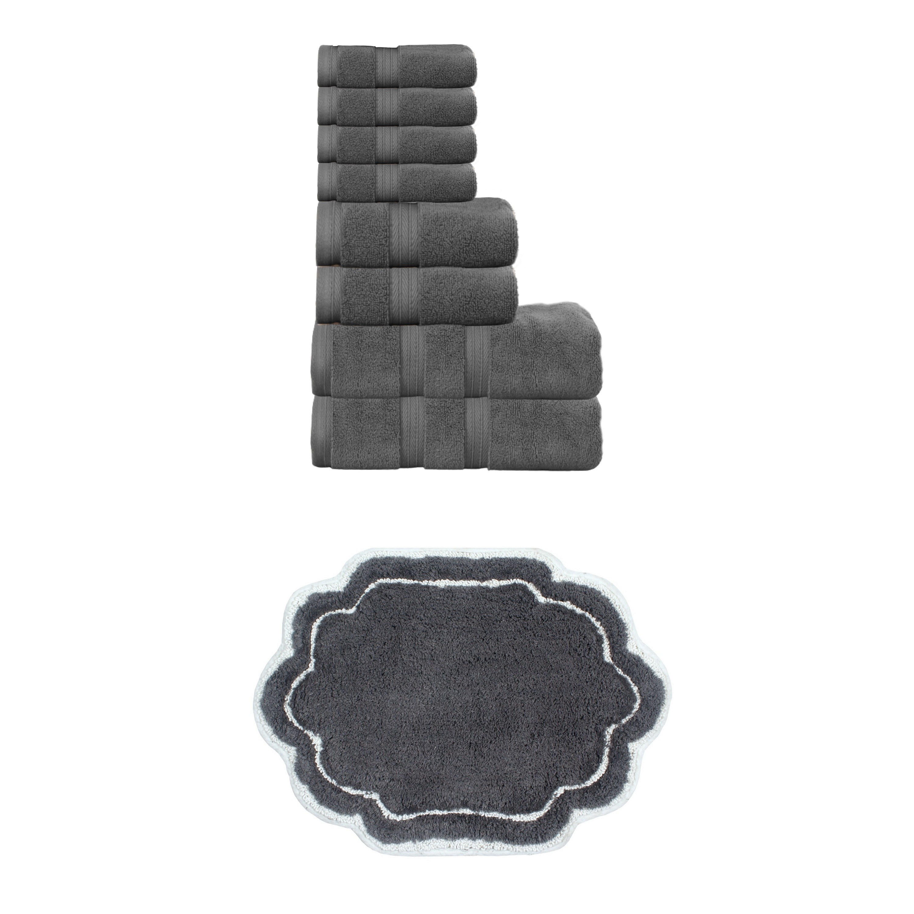 Home Weavers Allure Collection 100% Soft Cotton 8 Pc Bath Towel Set & 1 Pc 17x24 Bath Rug, Machine Washable & Non Slip(Set of 9)