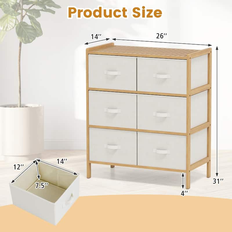 Gymax Fabric Dresser w/ 6 Drawers Bamboo Storage Tower w/ 6 Folding