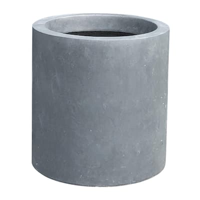 Kante Concrete Outdoor Modern Cylindrical Planter, 15.8 Inch Tall, Charcoal