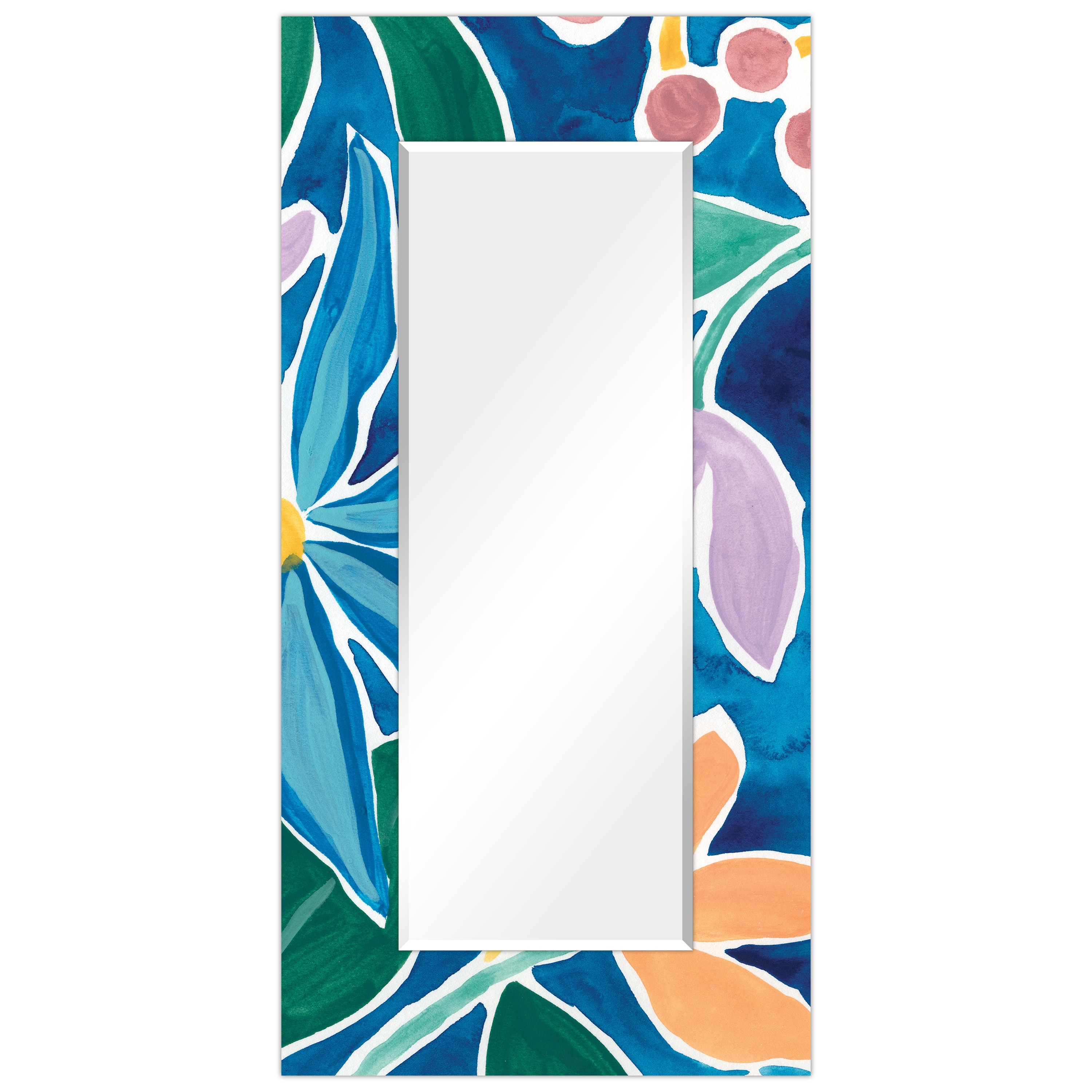 "Tiki Square" Rectangular Beveled Mirror on Free Floating Printed Tempered Art Glass - 72" x 36"