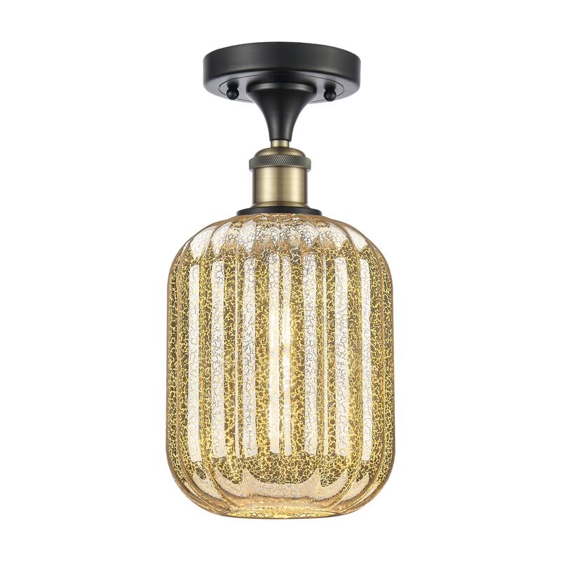 Innovations Lighting Endless Possibilities Ballston - Preston - 1 Light 7" Jar Shade Semi-Flush Mount - Mercury/Black Antique Brass