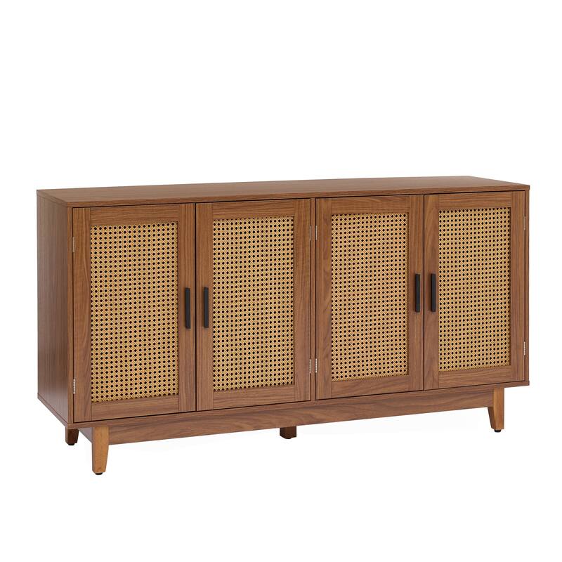 Rattan Accent Cabinet Storage Sideboard Buffet with 4 Doors